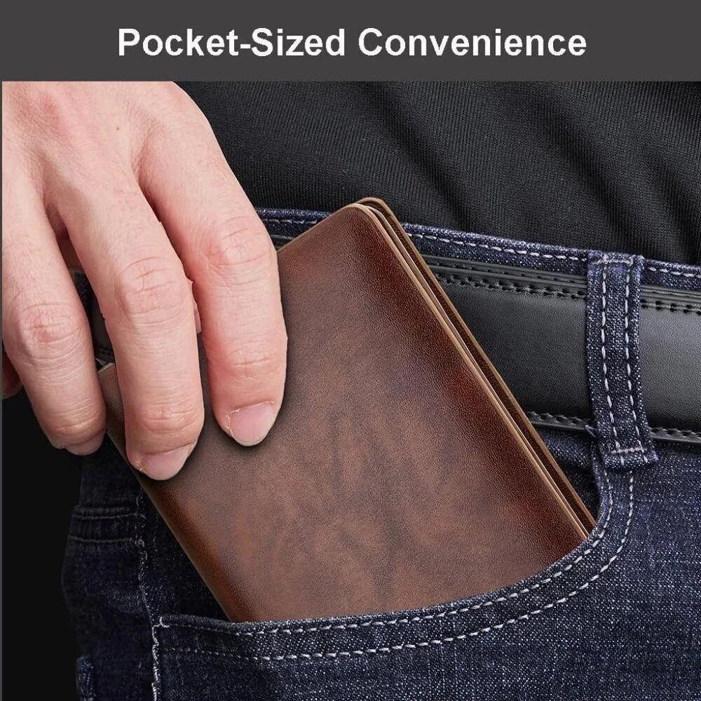 Men's Brown Genuine Leather Credit Holder Pocket Bifold Wallets Card Design